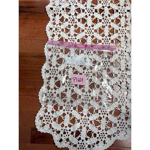 Hand-Crocheted Ivory Runner Rectangular Lace Floral Design 46"x14" Intricate Pat - Picture 8 of 10